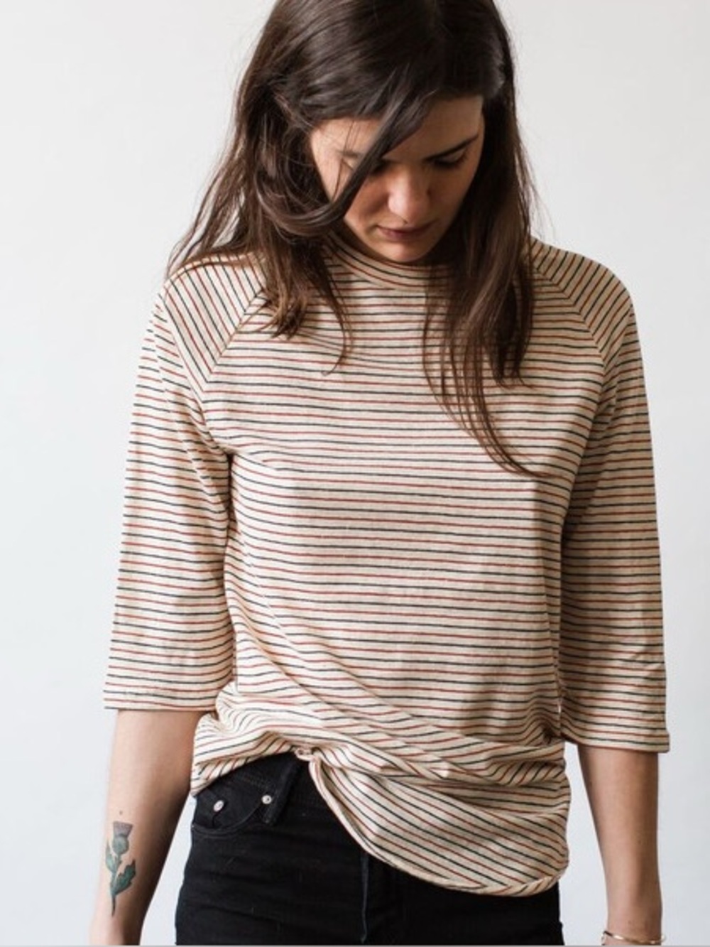 JUNGMAVEN YARN DYED RAGLAN 3/4 SLEEVE - RED/BLACK STRIPE Size Medium